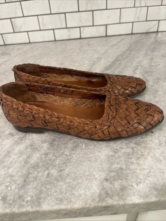 Cole Haan Shoes - Cole Haan Flats Womens Size 7AA Brown Braided Shoes Leather Woven Slip On Italy